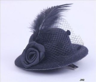 1pc Lady Black Mini Top Hat Hair Clip Feather Rose Veil Cocktail Party 