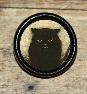 BLACK CAT persian halloween altered Art Tie Tack or Ring or Brooch pin
