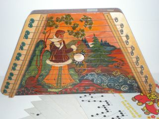   Large Russian Lacquer Hand Painted Lap Harp Zither Signed Musical USSR