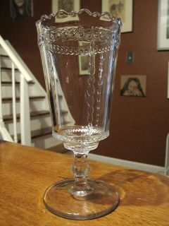 Vtg Antique EAPG 1880s Celery Spooner Glass Vase Scalloped Tape Jewel 