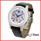   Skeleton Diamond Automatic GMT Dual Time Leather Chrono Watch A1010/11
