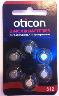 Oticon Hearing Aid Aids Zinc Air Battery Batteries Size 312 6 pieces 