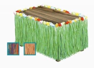 LUAU TIKI TROPICAL BEACH FLOWER GRASS TABLE SKIRTS GREEN NATURAL 