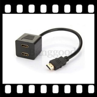   To 2x HDMI Female Y Splitter Adapter Cable for Plasma TFT/LCD HD/TV
