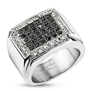 Stainless Steel Black & Clear 1.04 Carat Micro Pave CZ Ring Size 7 13