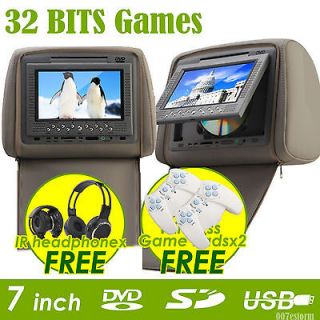 Two 7 LCD Car Pillow Headrest DVD Player with IR Headphones Games 