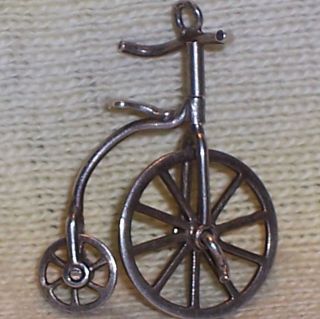   Silver 1940s TURN of the CENTURY HIGH WHEEL BICYCLE Charm MOVES
