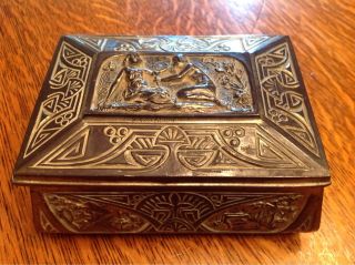 Antique Silver Plated Cigar Box Cedar Liner Heavy Marked Art Deco Cast 