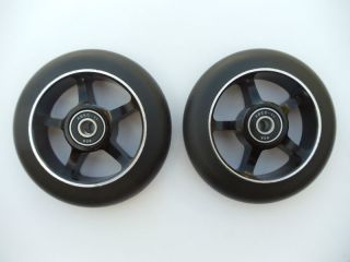 Pair of 5 Spoke Black Metal Core Scooter Wheels   w/ABEC 11 Bearings 
