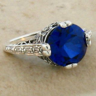 CARAT SAPPHIRE ANTIQUE DECO STYLE .925 STERLING SILVER RING SIZE 5 