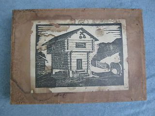   Antique Wood Log Cabin House Fort Kit With Original Wood Box Puzzle