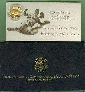 1997 W $5 JACKIE ROBINSON GOLD BRILLIANT UNCIRCULATED 50TH 