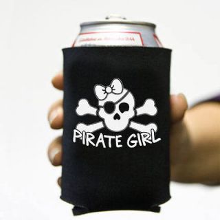   Girl Skull & Bones Pirate Beer Pop Can Koozie Koolie Cooler Insulator