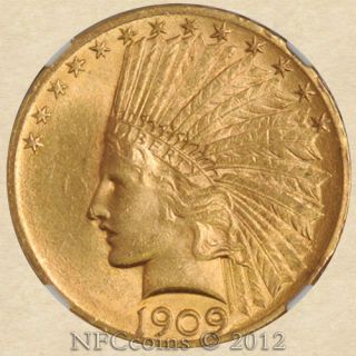1909 $10 GOLD INDIAN AU58 NGC