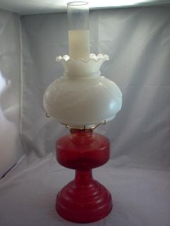 Antique Oil Lamp Red with White Eagle Shade,