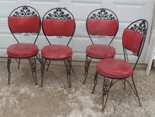 Vtg Antique Wrought Iron Padded Patio Parlor Kitchen Dining Chairs Mid 
