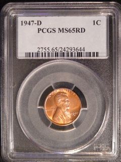 1947 D Lincoln Wheat Penny Cent PCGS MS65 RD Red Gem Coin