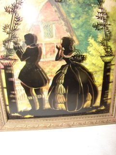 Antique Reverse Painting On Glass Picture ~ Man and Woman Bubble Glass 