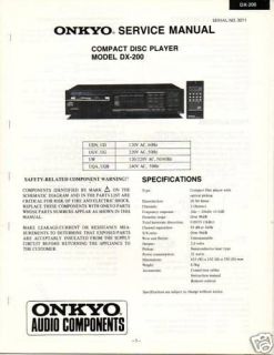 Original Service Manual Onkyo DX 200 CD Player