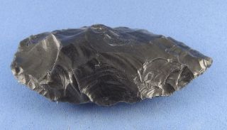 Old Artifact Obsidian Arrowhead Unique Shape Oval Spear Point Native 