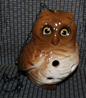   Ceramic Brown Owl Bird Hangs Indoor Outdoor Candle Votive Lamp