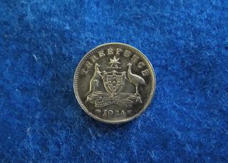 1934 Australia Silver Three Pence   Nice Circ   