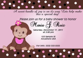 Personalized Baby Monkey Baby Shower Girl Invitation