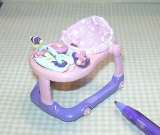 Miniature Baby Walker Toy for DOLLHOUSE Infant Nursery, Pink and 