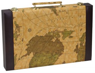 15 x 19 OLD WORLD MAP BACKGAMMON SET   PORTABLE FOLDING TRAVEL CASE
