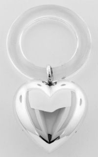 Sterling Silver Large Heart Baby Rattle   Teething Ring