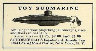 1927 Ad Schoenfeld Vintage Submarine Toy Price New York   ORIGINAL 