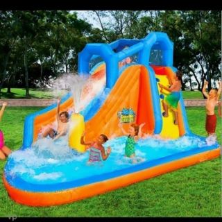 BANZAI Water Slide Gushing Geyser Inflatable Bounce House Water Park 