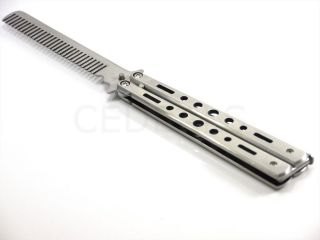 NEW BUTTERFLY KNIFE BALISONG Stainless Steel Silver Comb USA Seller
