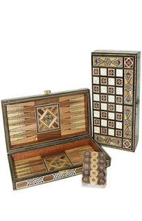   Mother of Pearl Inlaid Backgammon 12 Board Set Syrian Backgammon Game