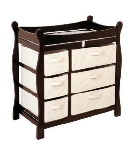 NEW BADGER BASKET BABY CHANGING TABLE WITH SIX BASKETS, ESPRESSO