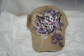 Vintage Womens Base Ball Hat Cap Hat New Butterfly Hat Rhinestone 