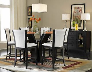   ROUND GLASS COUNTER HEIGHT DINING ROOM TABLE & CHAIRS SET FURNITURE