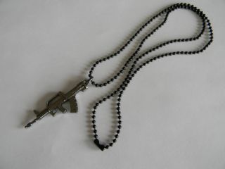   gun necklace famas black or silver mens jewelry ball chain gunmetal