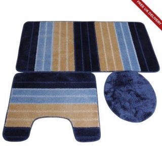 Free PnP) 3 Piece Stripe Design Bathroom Mat Set