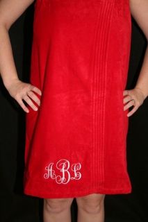 Personalized Monogrammed Red Terry Cloth Spa Shower Wrap