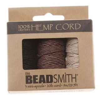 Natural Hemp Twine Bead 1mm Cord 3 Color Lot 29.5 Ft Ea