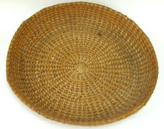 Large Shallow Vintage 15 in Round Pine Needle Basket Tray