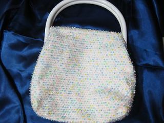 Vintage Reversible Beaded Purse Handbag w/Lucite Handle