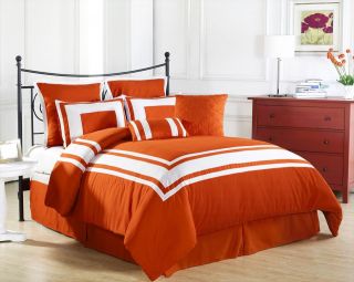   Pieces Comforter Set TANGERINE, White Stripe   CAL KING size Bedding