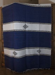 Navy White Decorative Moroccan Blanket Throw Coverlet  Multi Use 