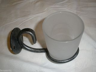   Iron Frosted Glass Soap Dish with Holder Antique Pewter Bathroom NEW