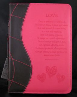 Love 1 Corinthians with Hearts Debossed Pink Bible Cover MEDIUM Size