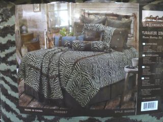   Rustic Decor Turquoise Green Zebra Comforter Bedding Bedroom Set 5 pcs
