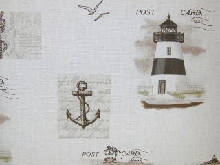   Fabric Wide French Cotton Phares Sepia Nautical Curtain Fabric by m