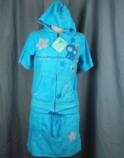 David & Goliath Terry Cloth Pool Cover Up Large Blue Skull Hoodie 